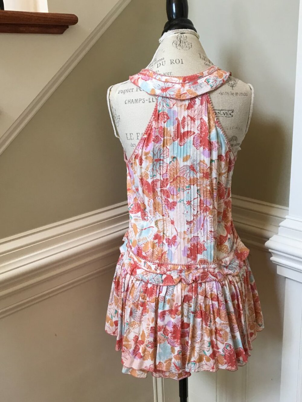 Poupette St Barth Fae Mini Dress Womens Small Orange White V-Neck Ruffle Floral - Picture 9 of 10